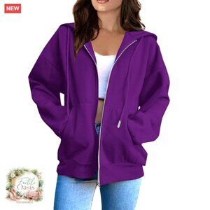 Oversized Zip Up Hoodie Casual Chic Fleece Sweatshirt with Pocket Relaxed Fit